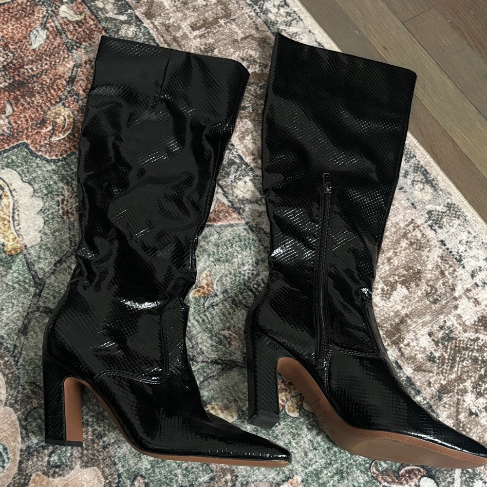 Shiny Black Heeled Boots